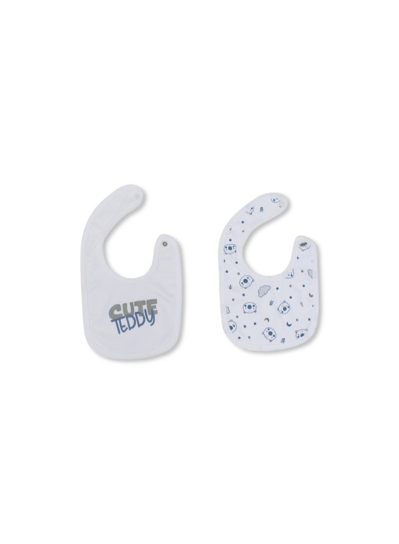 Berceau Cotton Bib Off-White with "Cute Teddy" Print – Pack Of 2 - Image 1